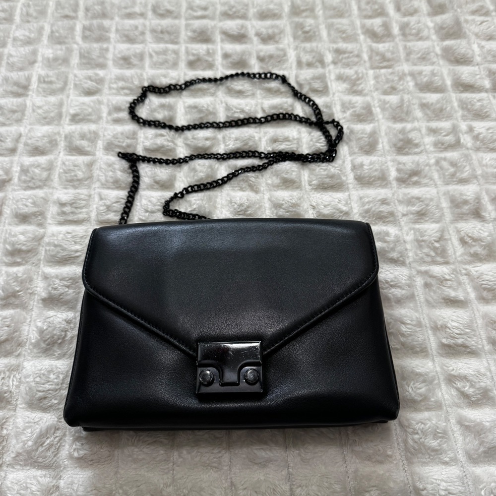 Loeffler Randall Black Leather Envelope Clutch Crossbody Bag Evening Capsule
